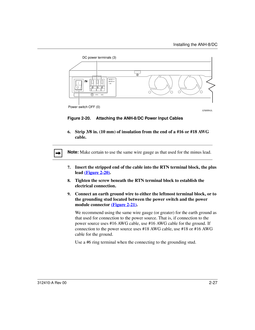 Nortel Networks AN/DC manual Attaching the ANH-8/DC Power Input Cables 