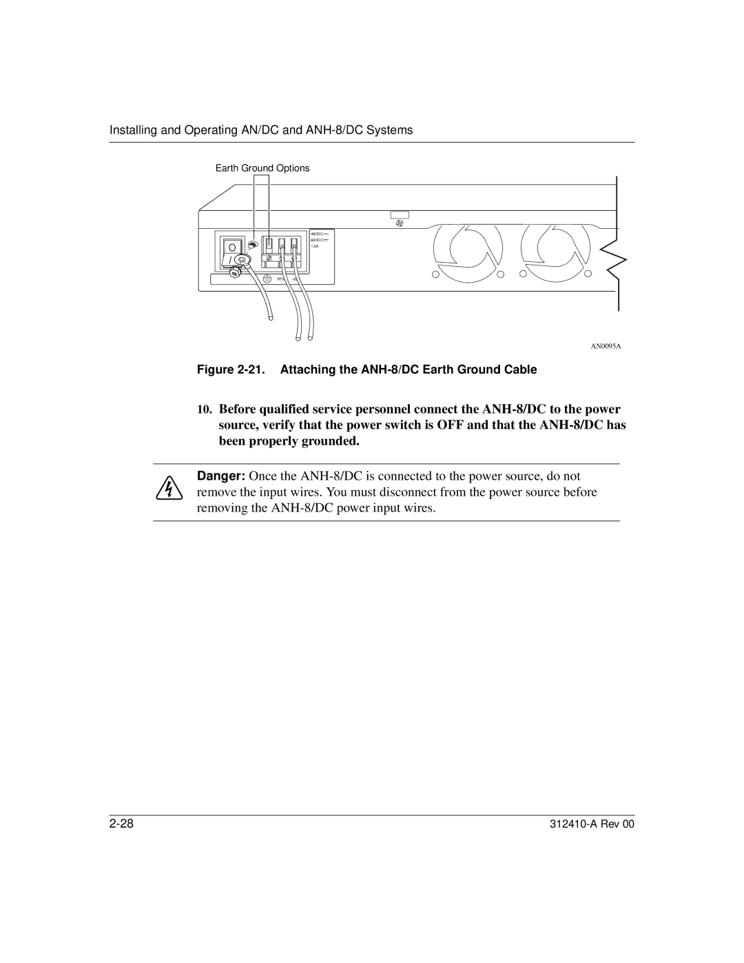 Nortel Networks AN/DC manual Attaching the ANH-8/DC Earth Ground Cable 