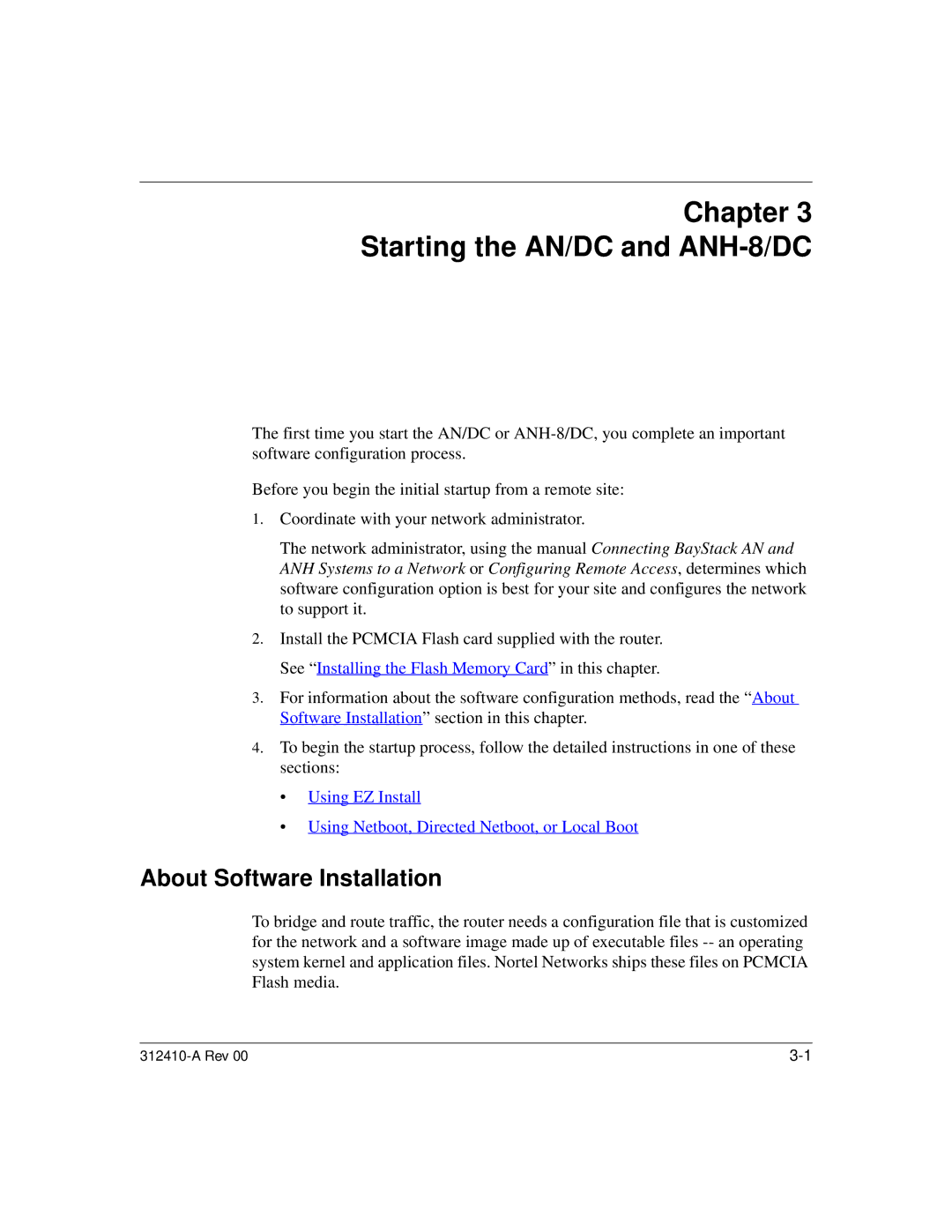 Nortel Networks manual Chapter Starting the AN/DC and ANH-8/DC, About Software Installation 