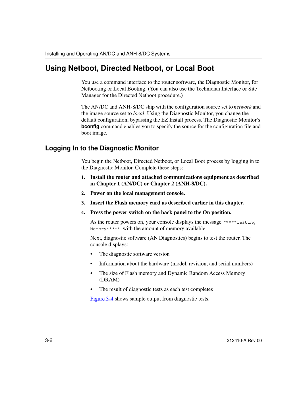 Nortel Networks AN/DC manual Using Netboot, Directed Netboot, or Local Boot, Logging In to the Diagnostic Monitor 