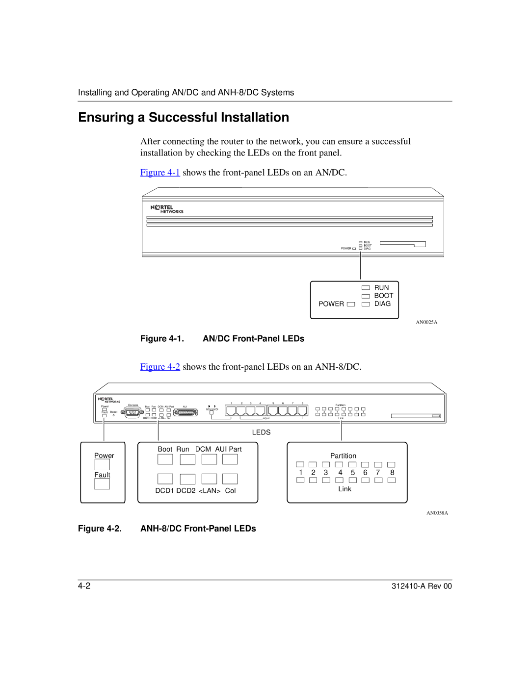 Nortel Networks manual Ensuring a Successful Installation, AN/DC Front-Panel LEDs 