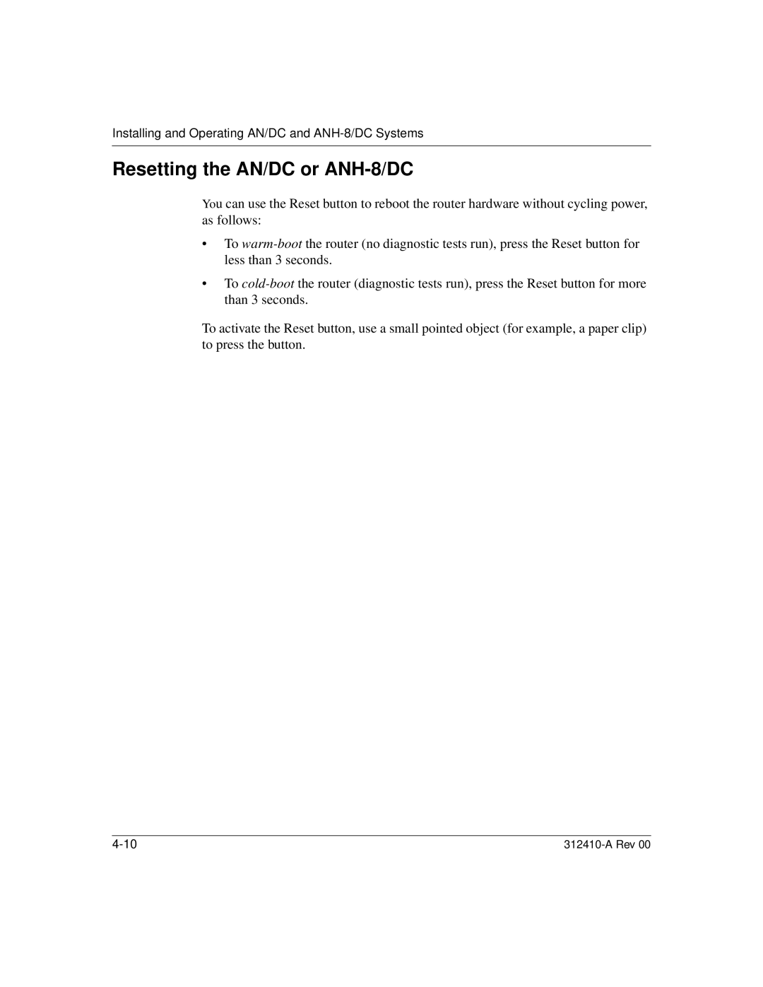 Nortel Networks manual Resetting the AN/DC or ANH-8/DC 