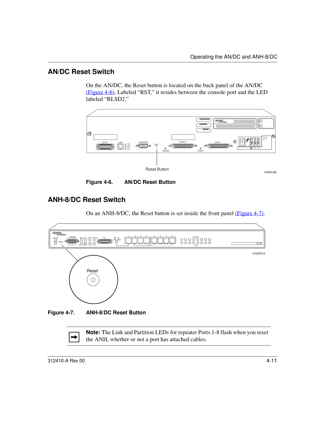 Nortel Networks manual AN/DC Reset Switch, ANH-8/DC Reset Switch 