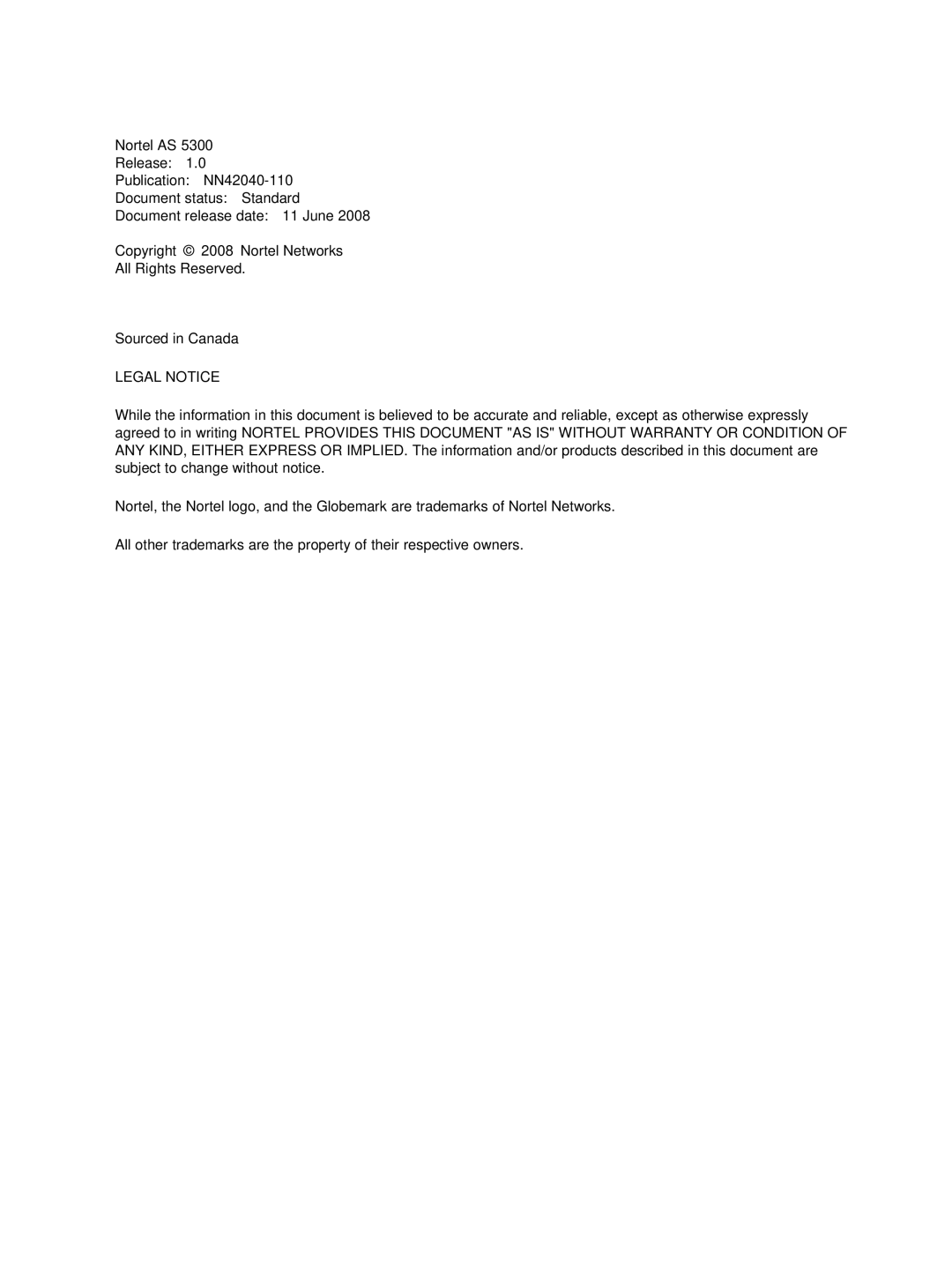 Nortel Networks AS 5300 manual Legal Notice 