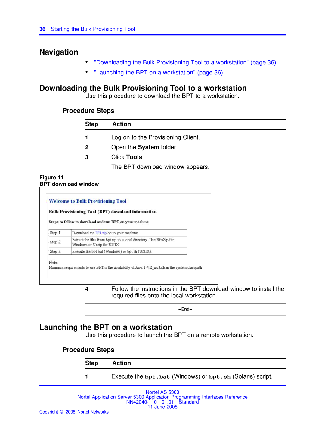 Nortel Networks AS 5300 manual Downloading the Bulk Provisioning Tool to a workstation, Launching the BPT on a workstation 