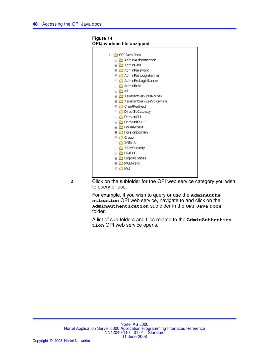 Nortel Networks AS 5300 manual AdminAuthentication subfolder in the OPI Java Docs folder 