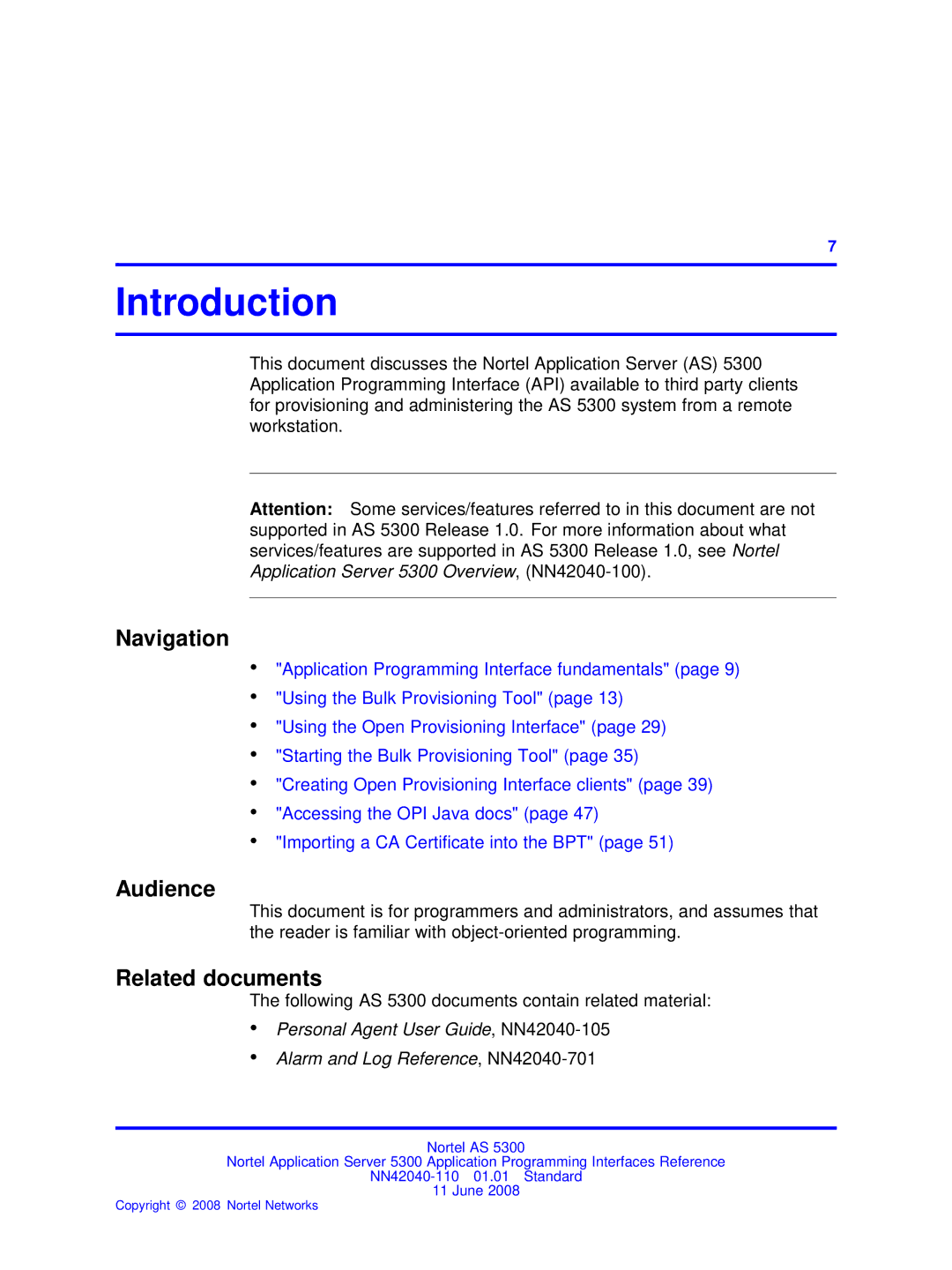 Nortel Networks AS 5300 manual Introduction, Navigation, Audience, Related documents 