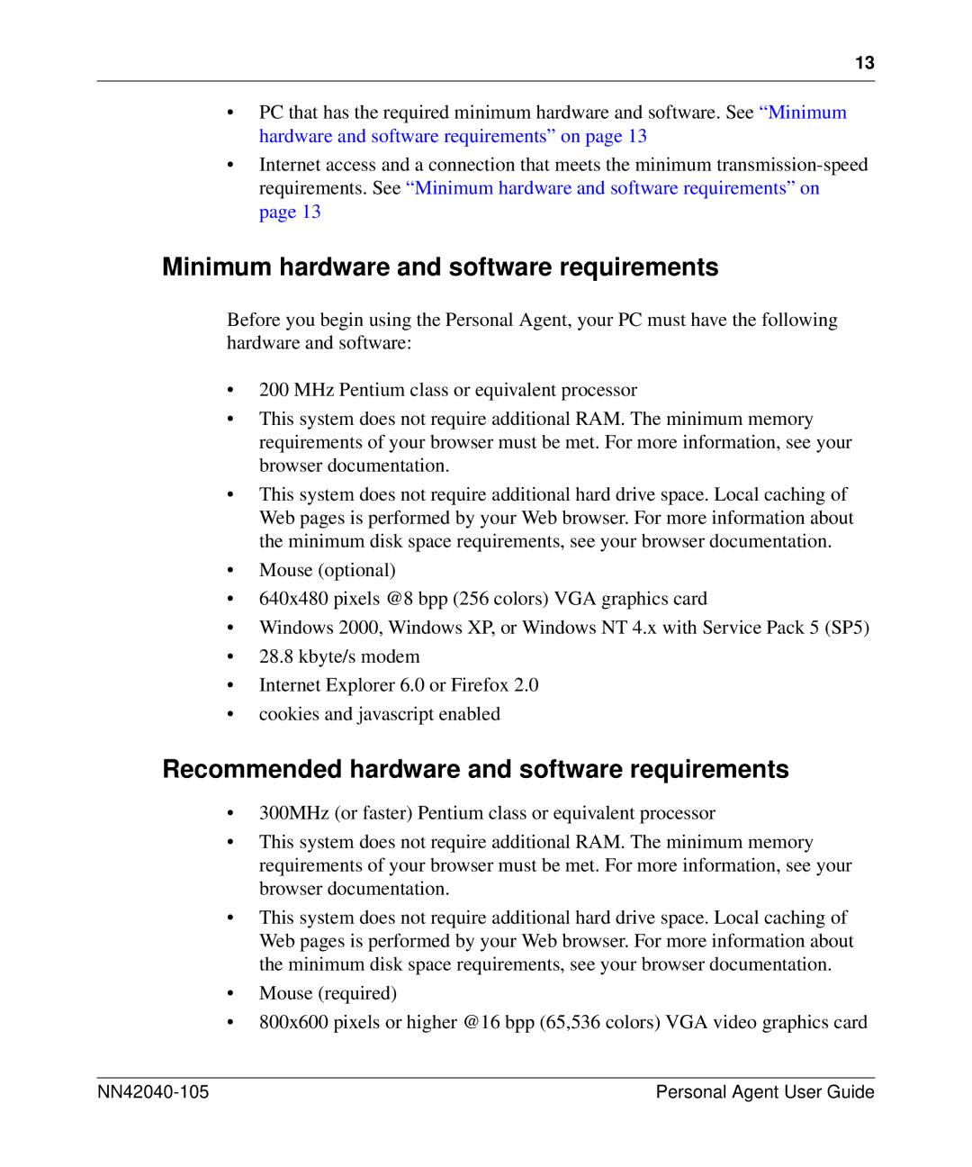 Nortel Networks AS 5300 manual Minimum hardware and software requirements, Recommended hardware and software requirements 