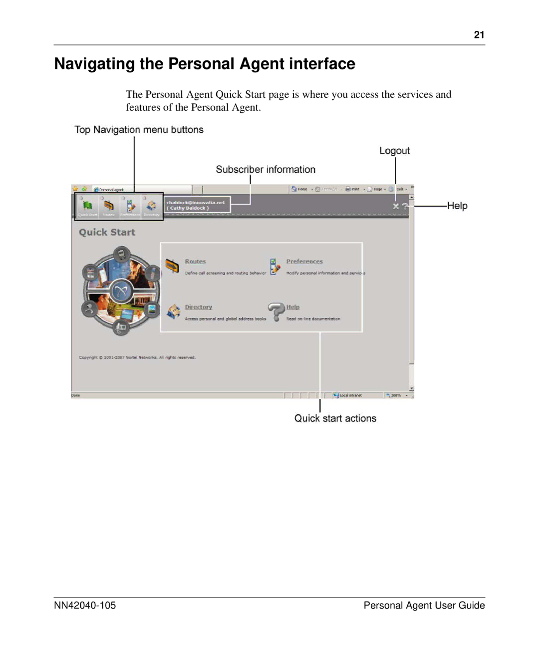 Nortel Networks AS 5300 manual Navigating the Personal Agent interface 