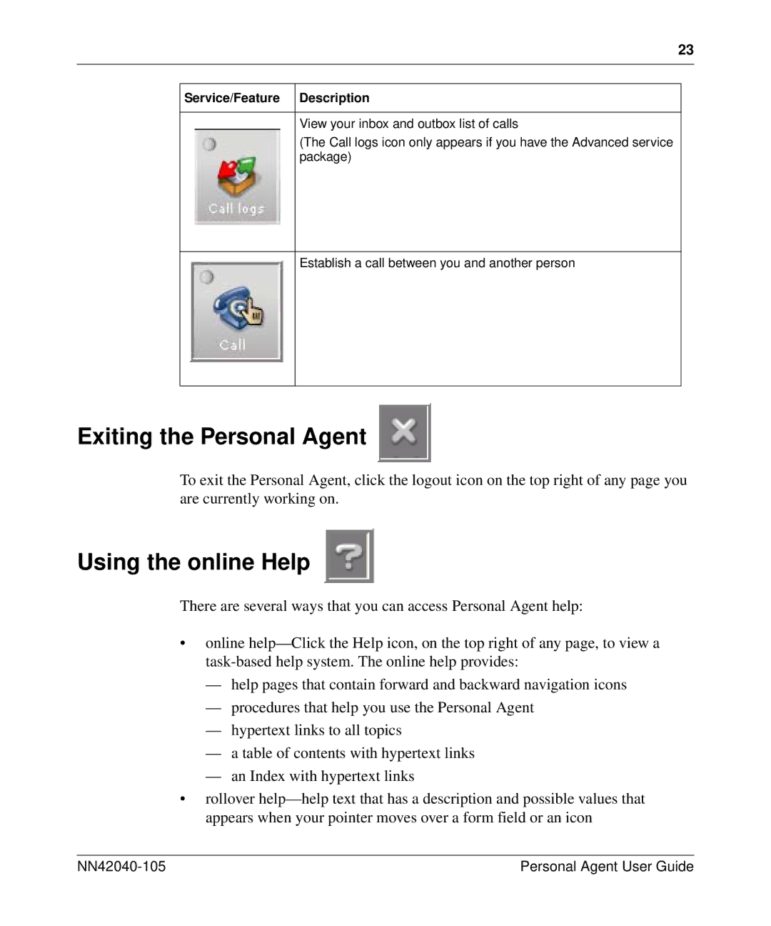 Nortel Networks AS 5300 manual Exiting the Personal Agent, Using the online Help 