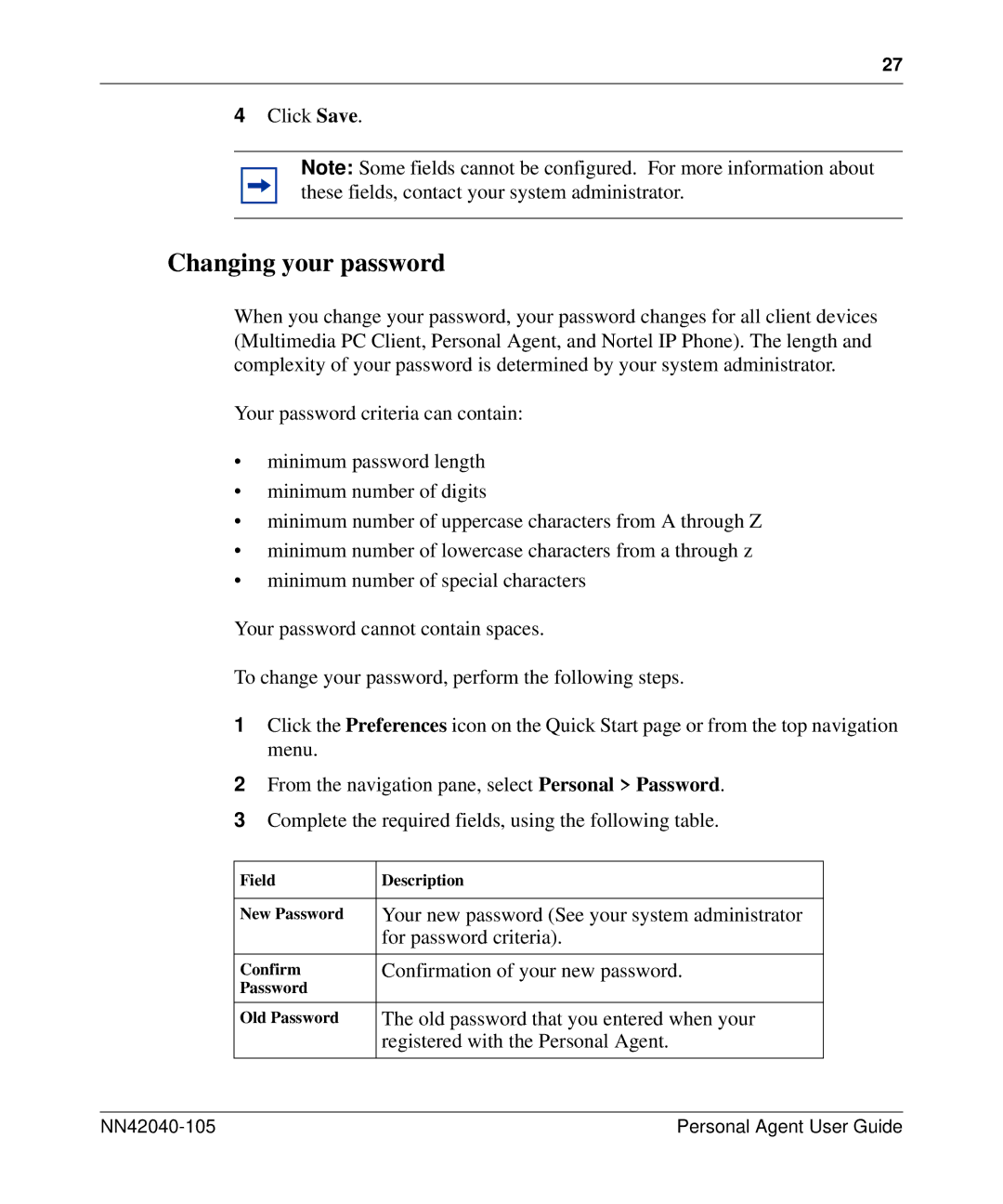 Nortel Networks AS 5300 manual Changing your password 