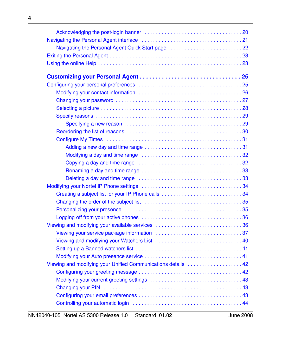 Nortel Networks AS 5300 manual Customizing your Personal Agent 