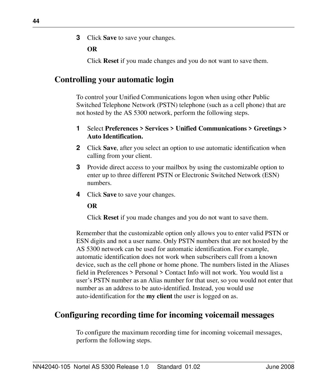 Nortel Networks AS 5300 manual Controlling your automatic login, Configuring recording time for incoming voicemail messages 