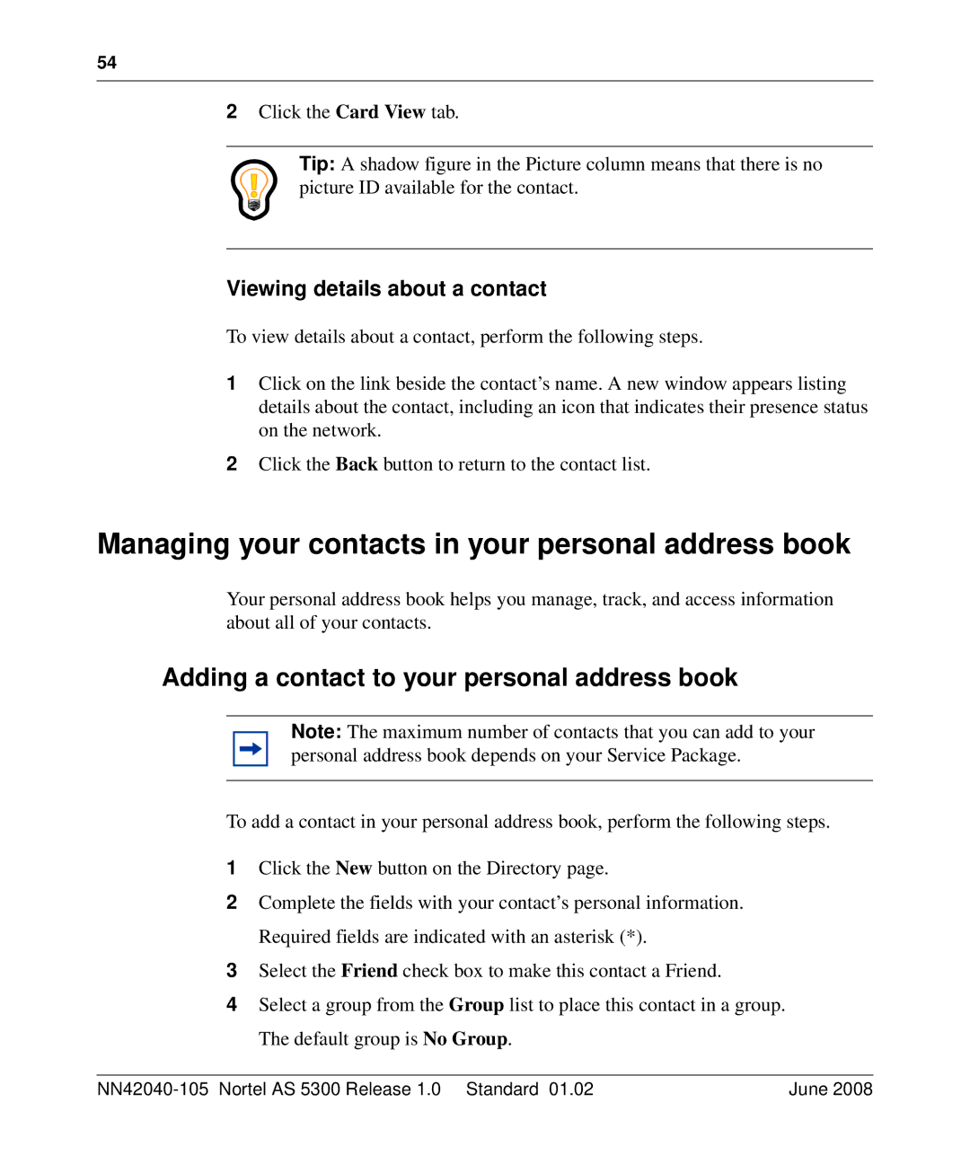 Nortel Networks AS 5300 manual Managing your contacts in your personal address book 