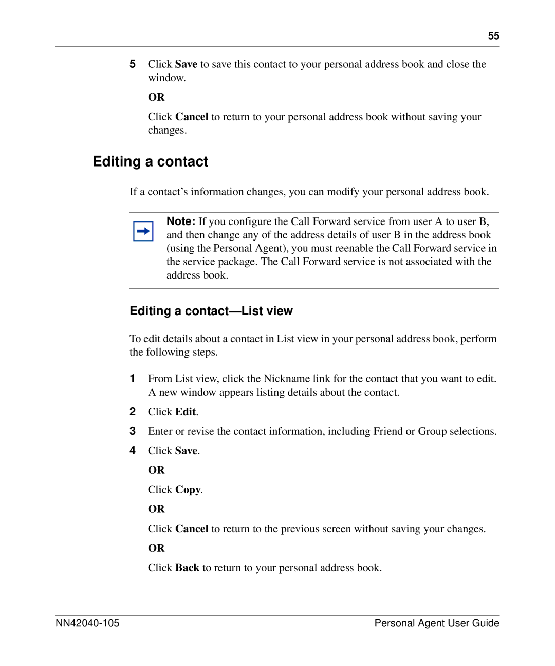 Nortel Networks AS 5300 manual Editing a contact-List view 