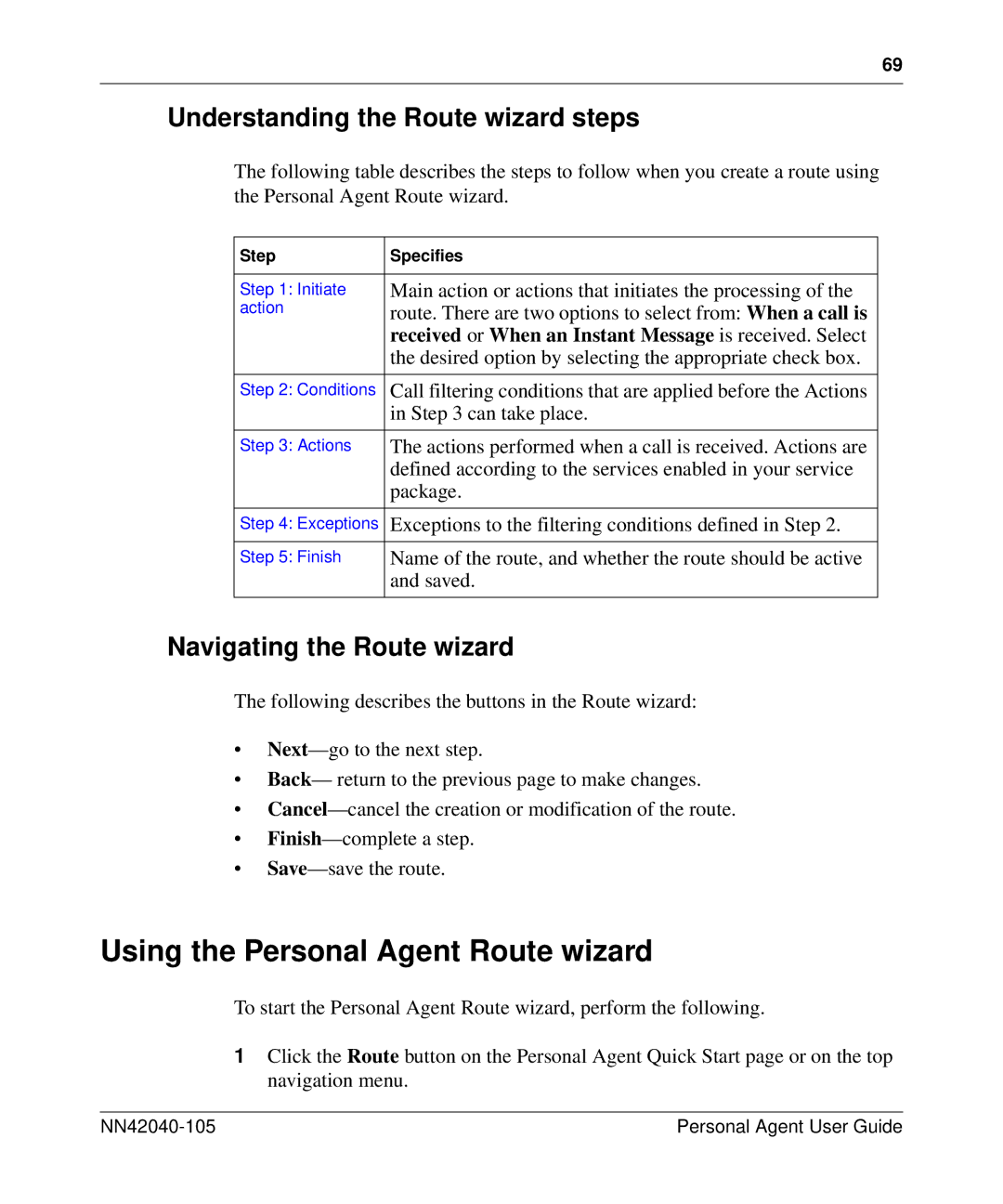 Nortel Networks AS 5300 manual Using the Personal Agent Route wizard, Understanding the Route wizard steps 