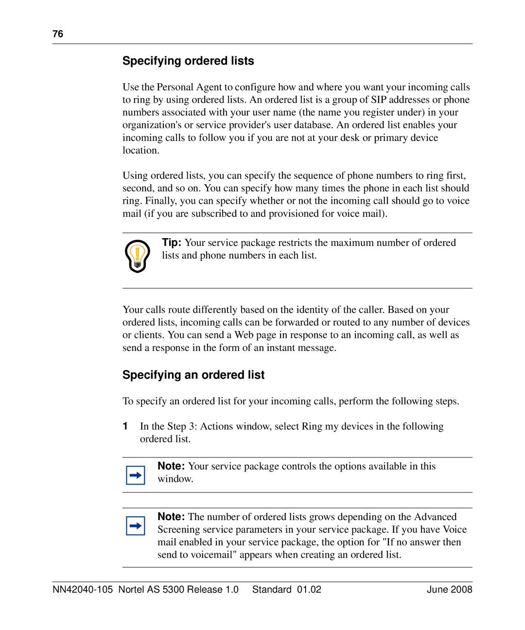 Nortel Networks AS 5300 manual Specifying ordered lists, Specifying an ordered list 