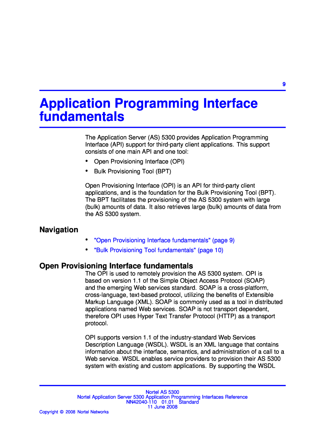 Nortel Networks AS 5300 manual Application Programming Interface fundamentals, Open Provisioning Interface fundamentals 