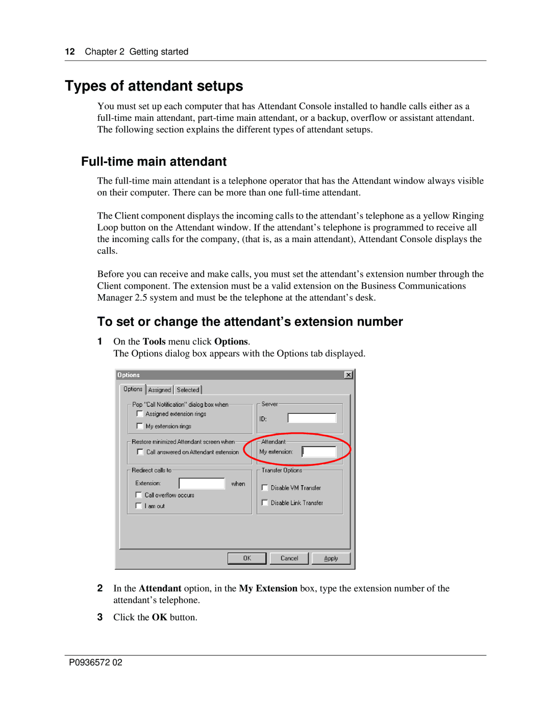 Nortel Networks Attendant Console manual Types of attendant setups, Full-time main attendant 