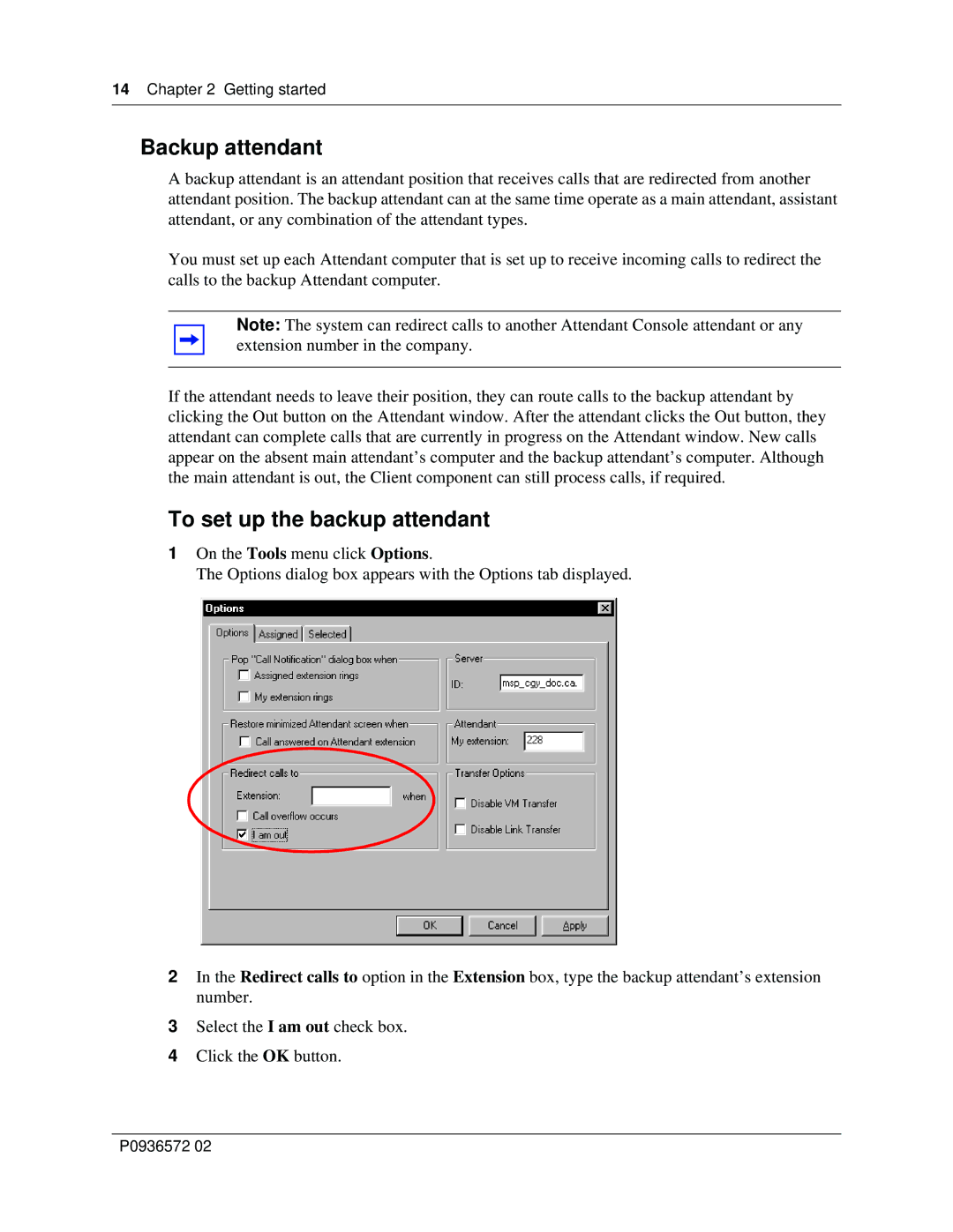 Nortel Networks Attendant Console manual Backup attendant, To set up the backup attendant 