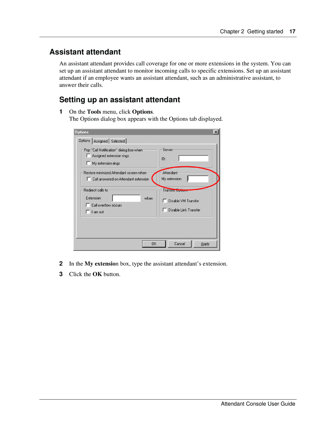 Nortel Networks Attendant Console manual Assistant attendant, Setting up an assistant attendant 