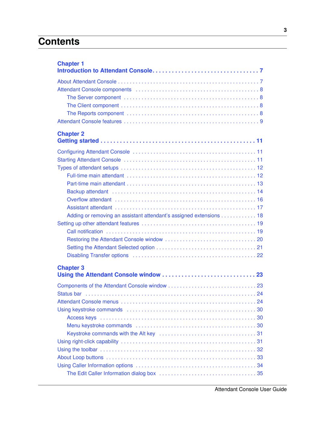 Nortel Networks Attendant Console manual Contents 