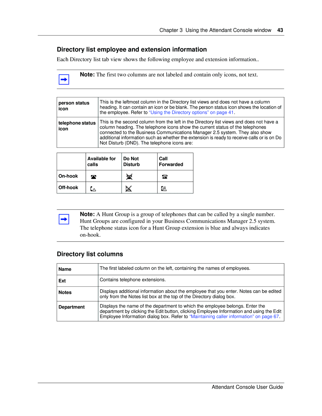 Nortel Networks Attendant Console manual Directory list employee and extension information, Directory list columns 