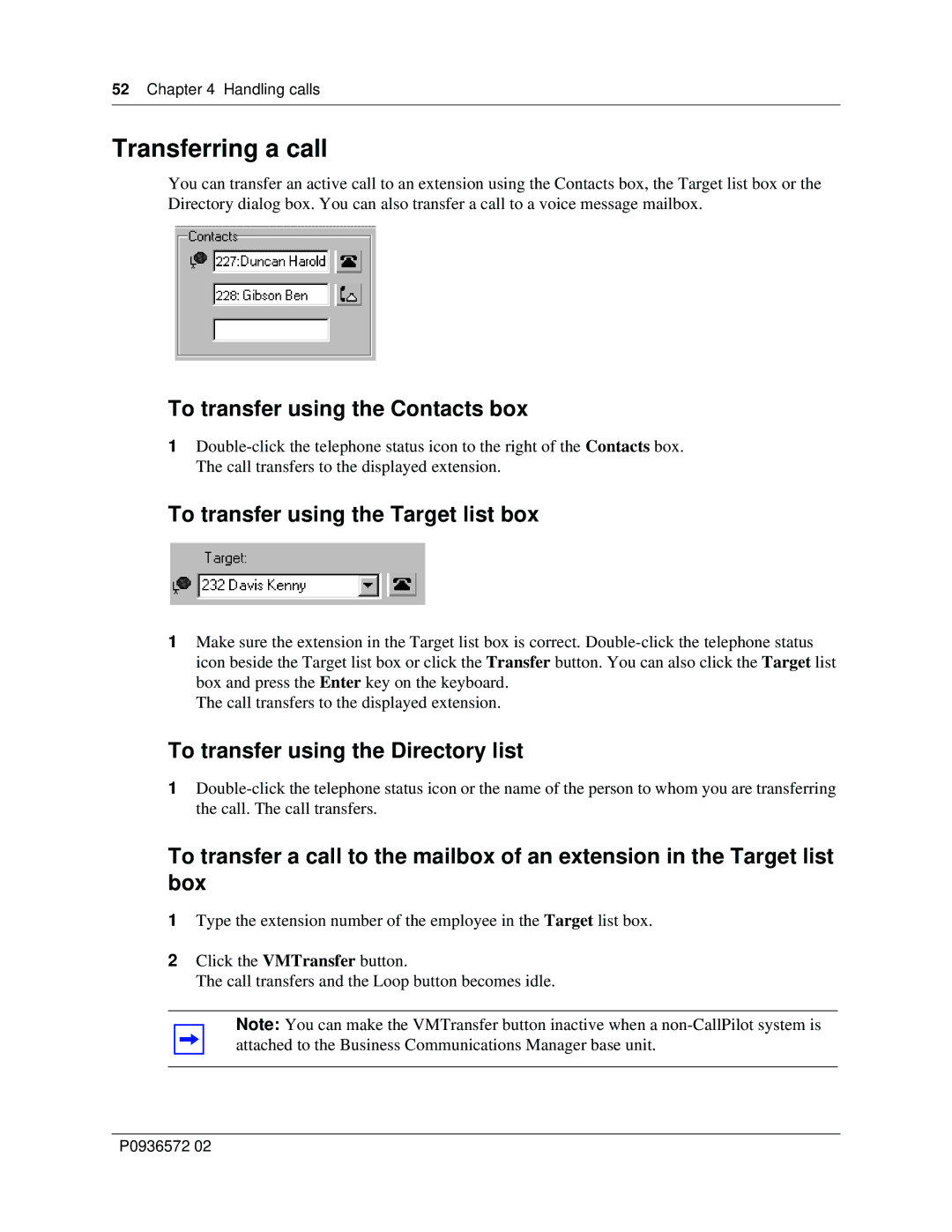 Nortel Networks Attendant Console manual Transferring a call, To transfer using the Contacts box 