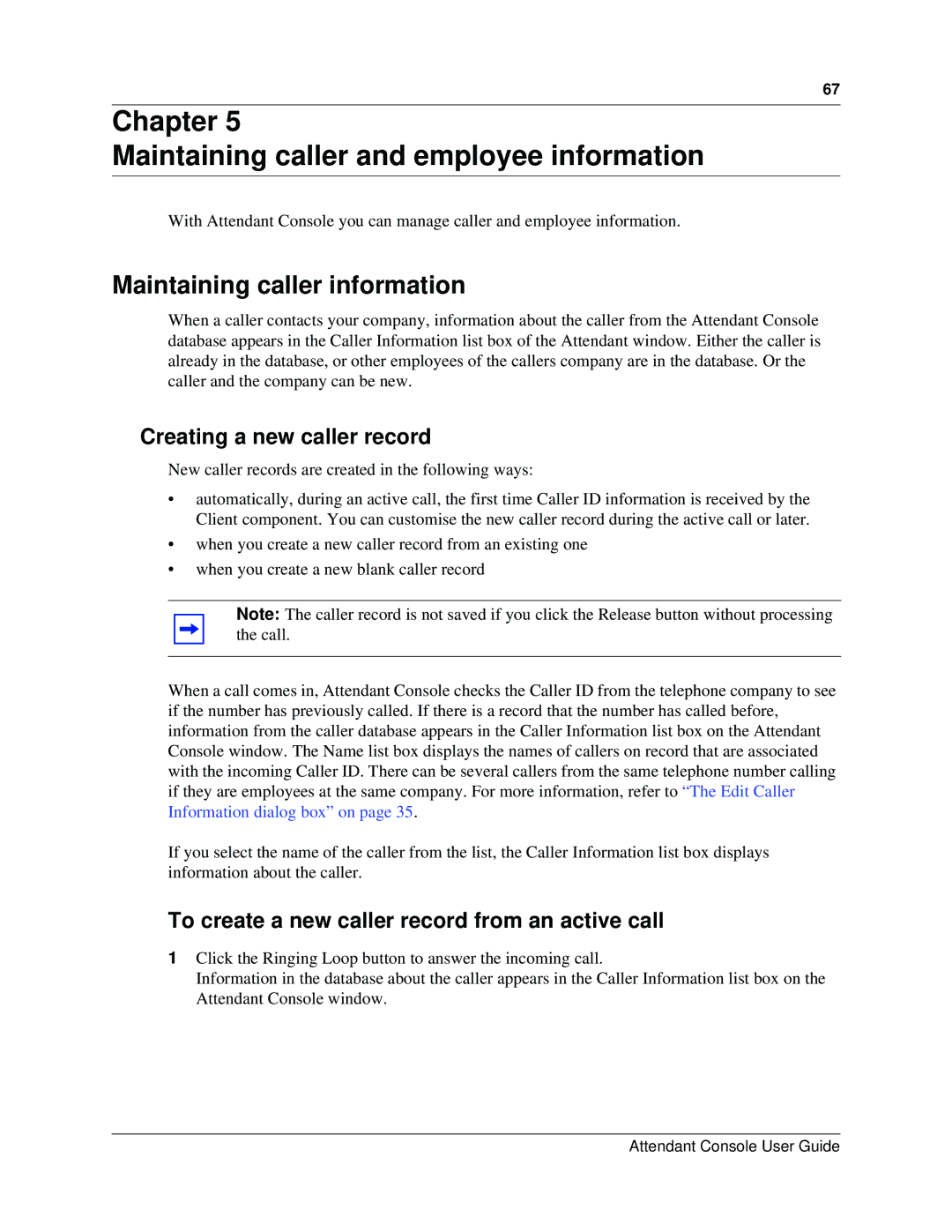 Nortel Networks Attendant Console Chapter Maintaining caller and employee information, Maintaining caller information 