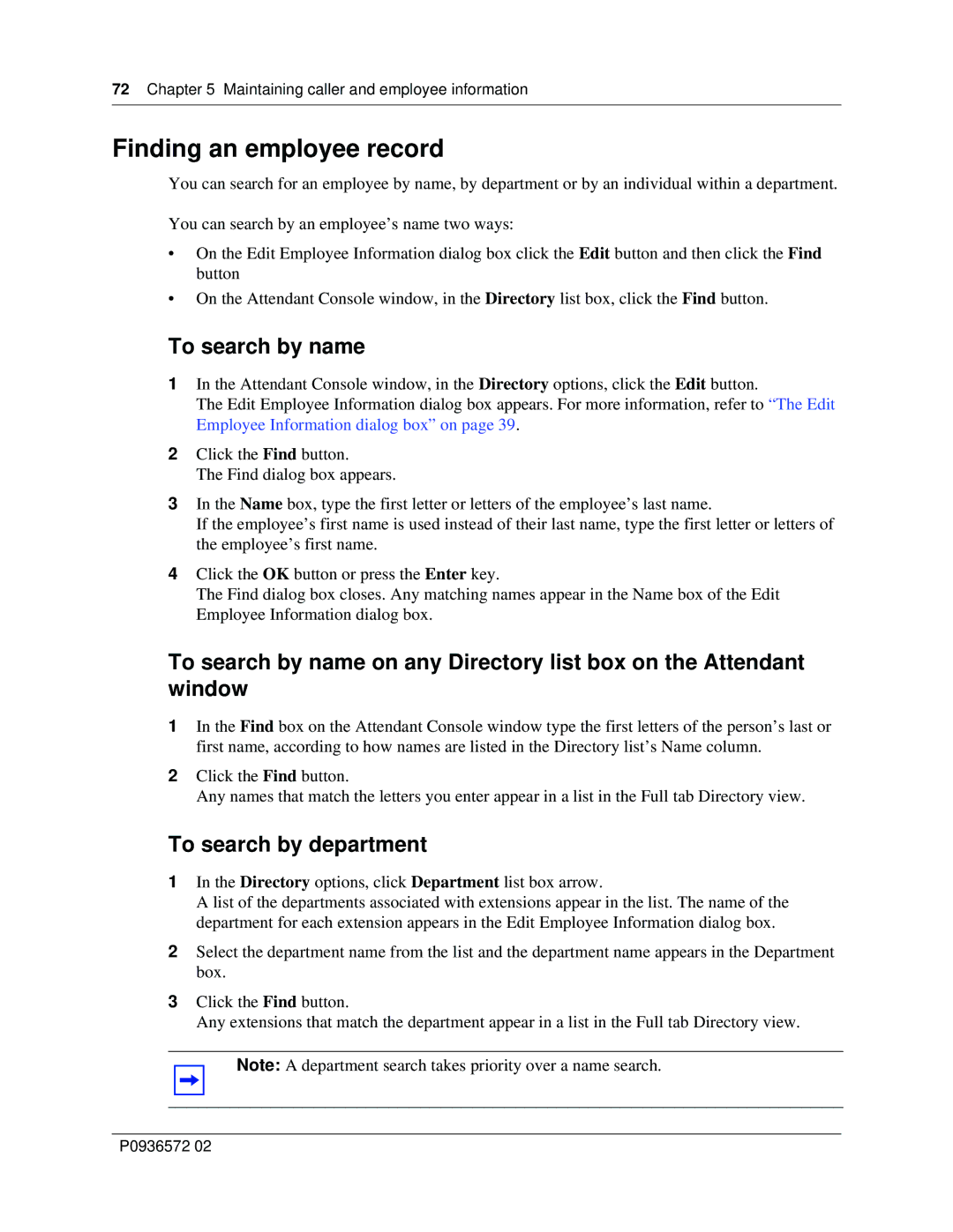 Nortel Networks Attendant Console manual Finding an employee record, To search by name 