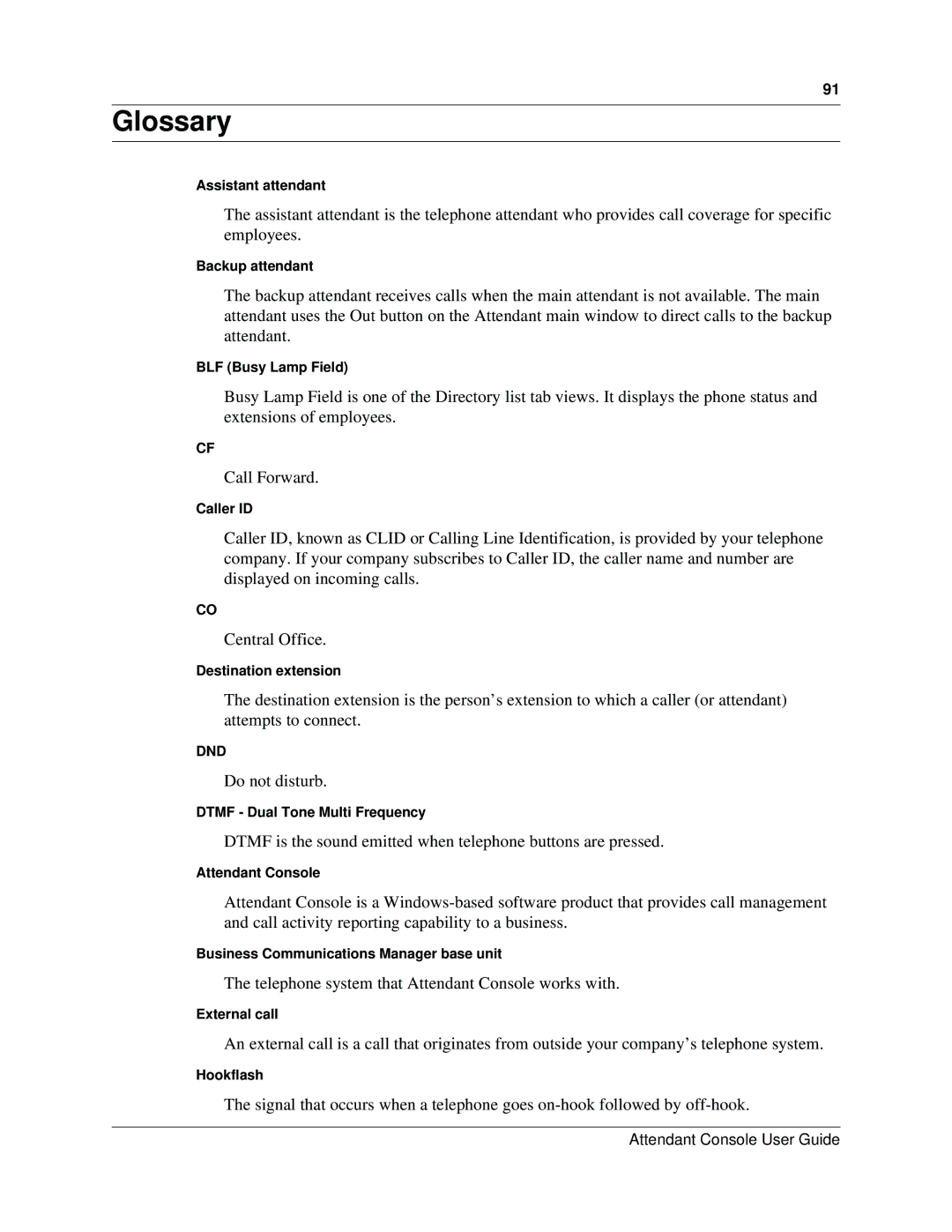 Nortel Networks Attendant Console manual Glossary 