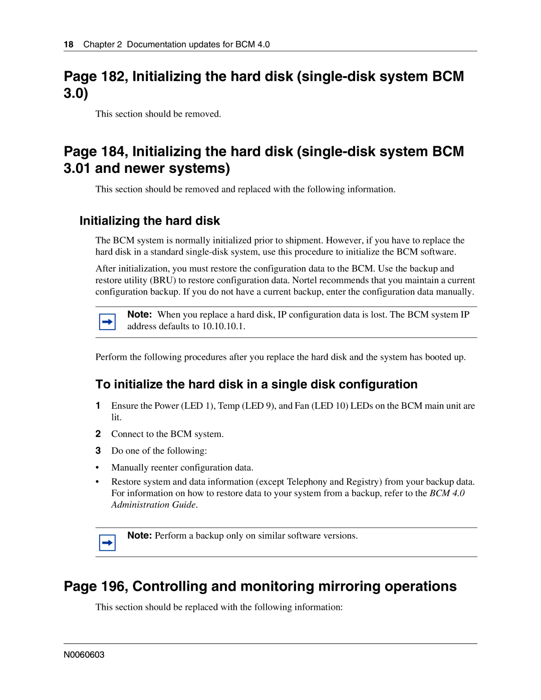 Nortel Networks BCM 1000 manual 182, Initializing the hard disk single-disk system BCM 