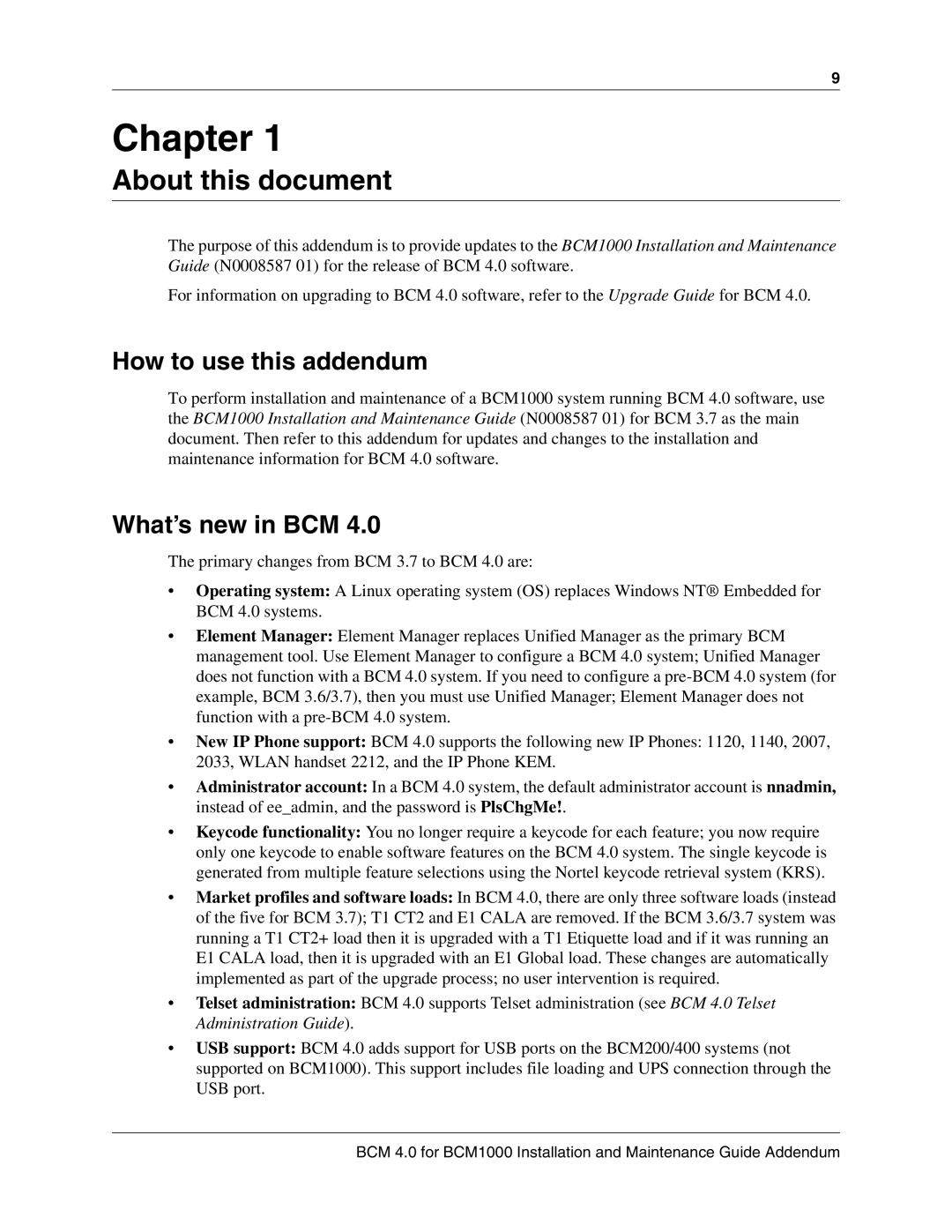 Nortel Networks BCM 1000 manual Chapter, About this document, How to use this addendum, What’s new in BCM 