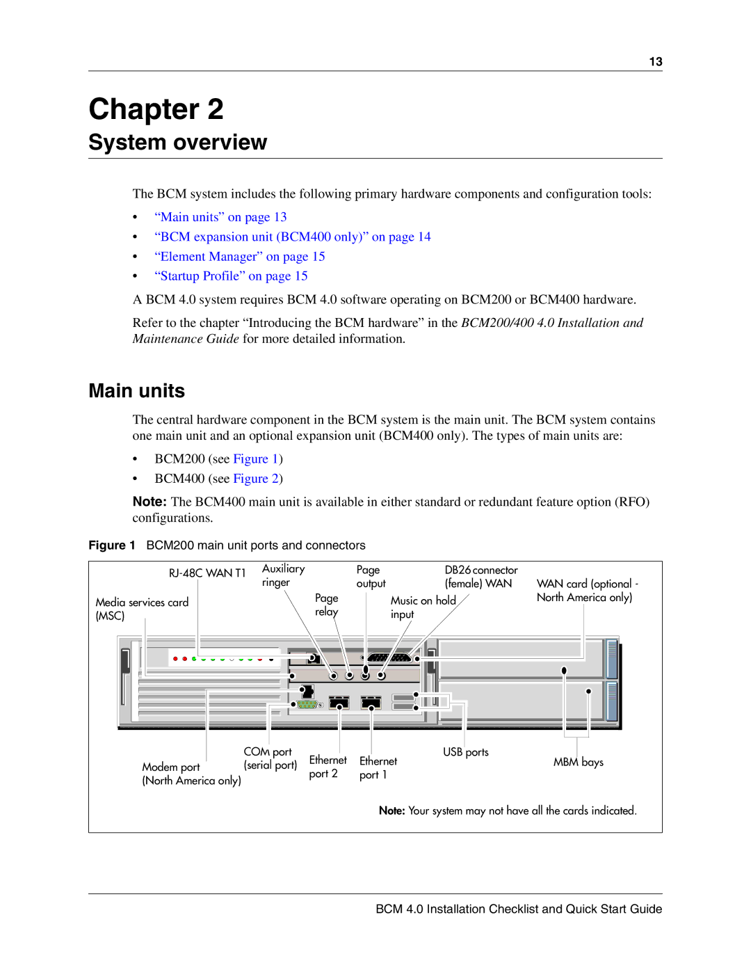 Nortel Networks BCM 4.0 quick start Main units, BCM200 main unit ports and connectors 