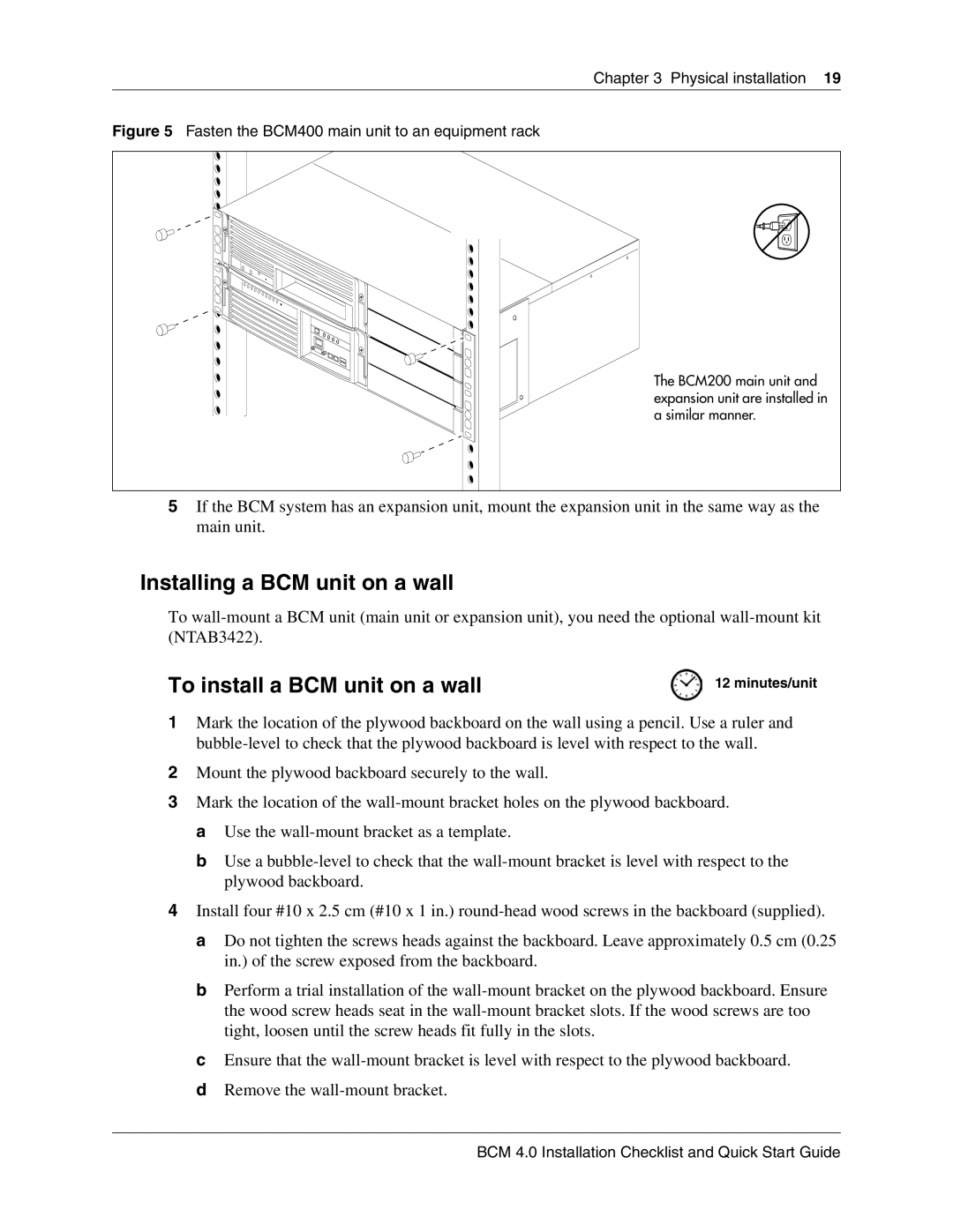 Nortel Networks BCM 4.0 quick start Installing a BCM unit on a wall, To install a BCM unit on a wall 