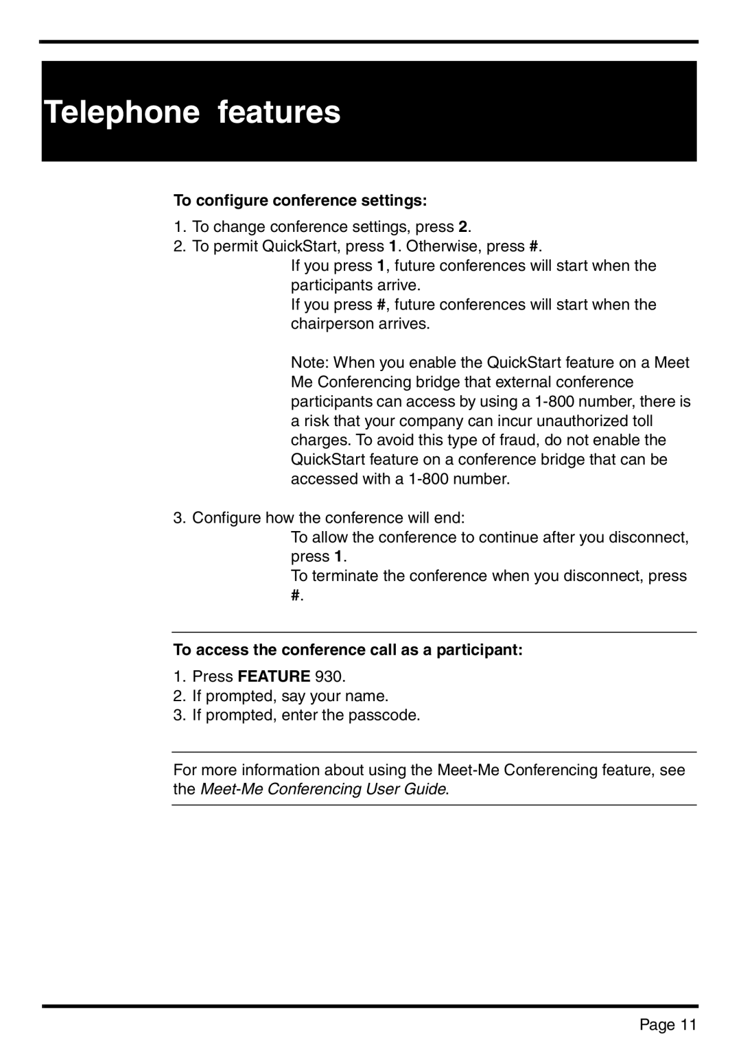 Nortel Networks BCM 450 manual To configure conference settings, To access the conference call as a participant 