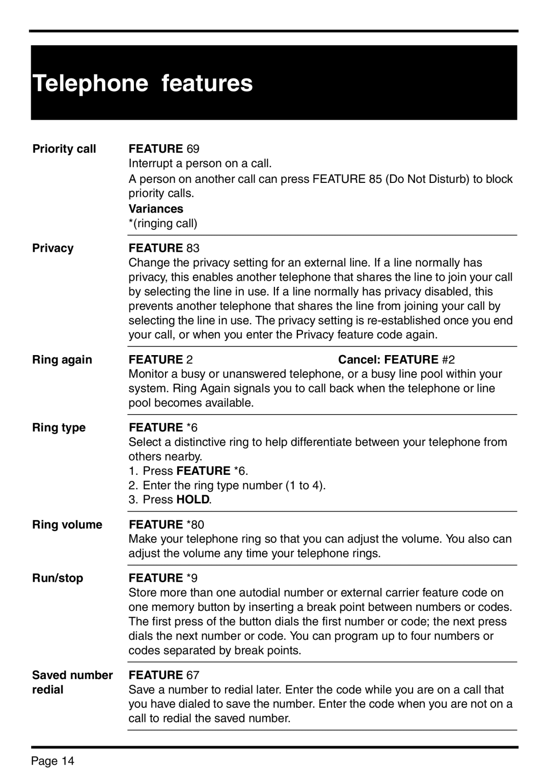 Nortel Networks BCM 450 manual Feature *6, Feature *80, Feature *9 