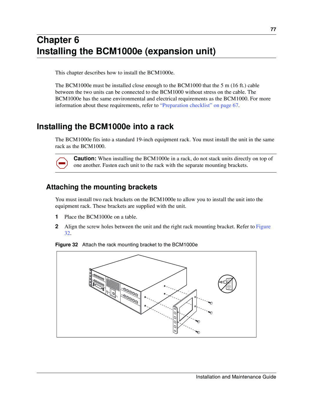 Nortel Networks manual Chapter Installing the BCM1000e expansion unit, Installing the BCM1000e into a rack 