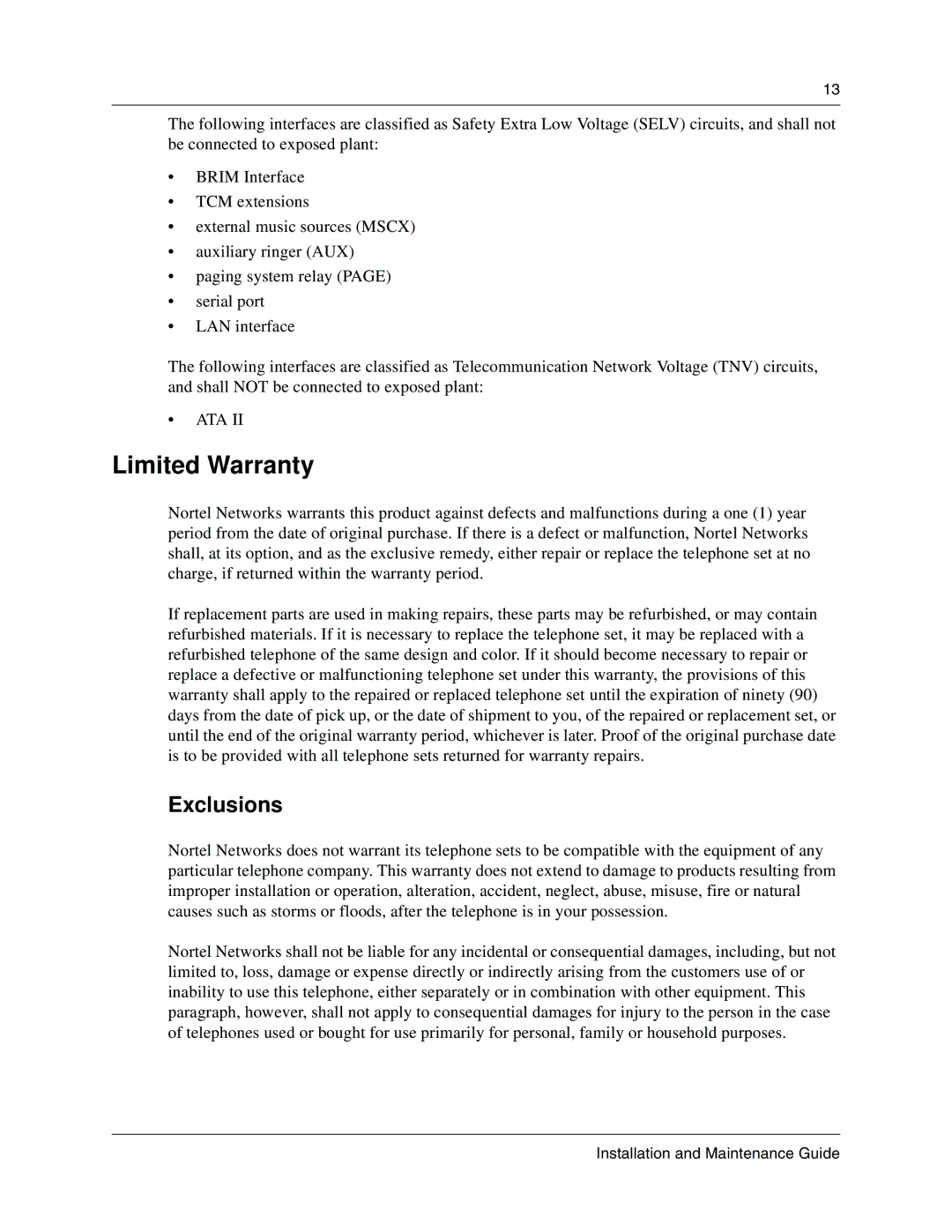 Nortel Networks BCM1000 manual Limited Warranty, Exclusions 