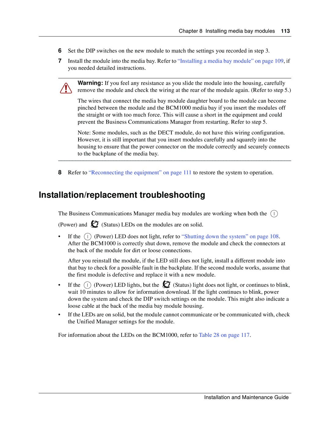 Nortel Networks BCM1000 manual Installation/replacement troubleshooting 