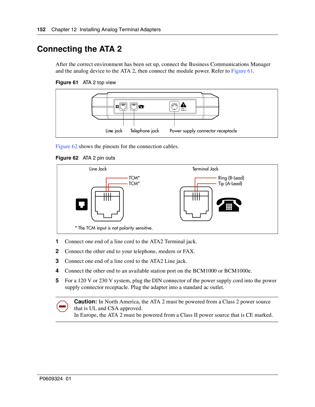 Nortel Networks BCM1000 manual Connecting the ATA, Telephone jack 