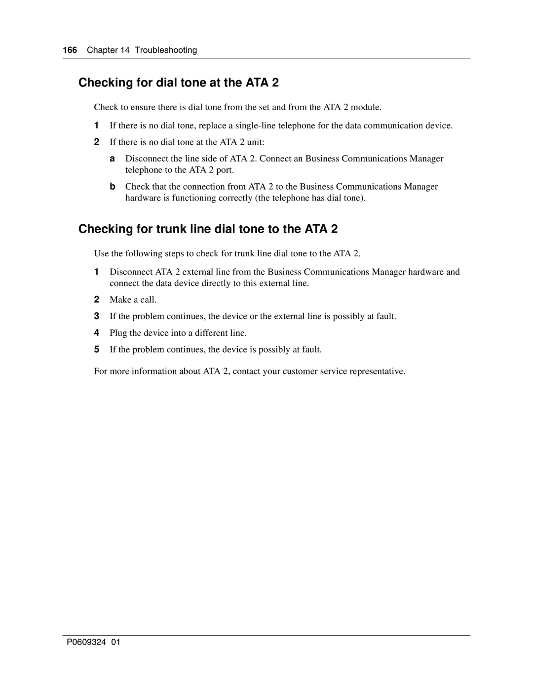 Nortel Networks BCM1000 manual Checking for dial tone at the ATA, Checking for trunk line dial tone to the ATA 