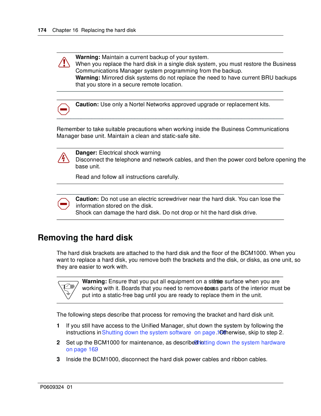 Nortel Networks BCM1000 manual Removing the hard disk, Replacing the hard disk 