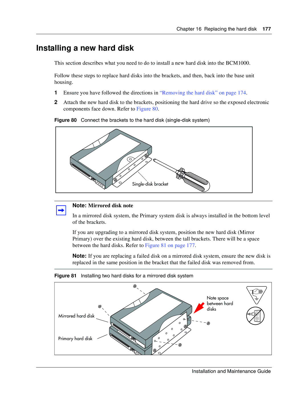 Nortel Networks BCM1000 manual Installing a new hard disk, Connect the brackets to the hard disk single-disk system 