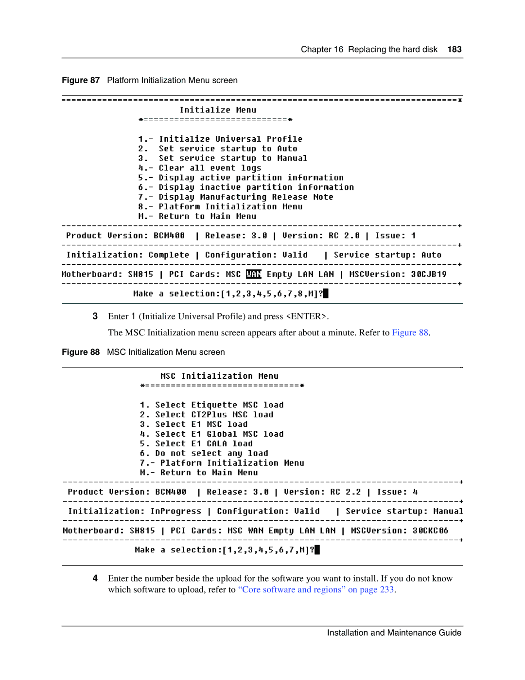 Nortel Networks BCM1000 manual MSC Initialization Menu screen 