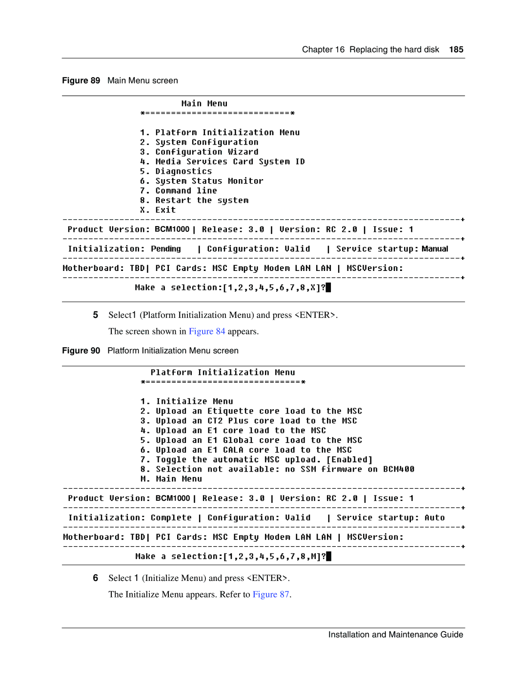 Nortel Networks BCM1000 manual Main Menu screen 