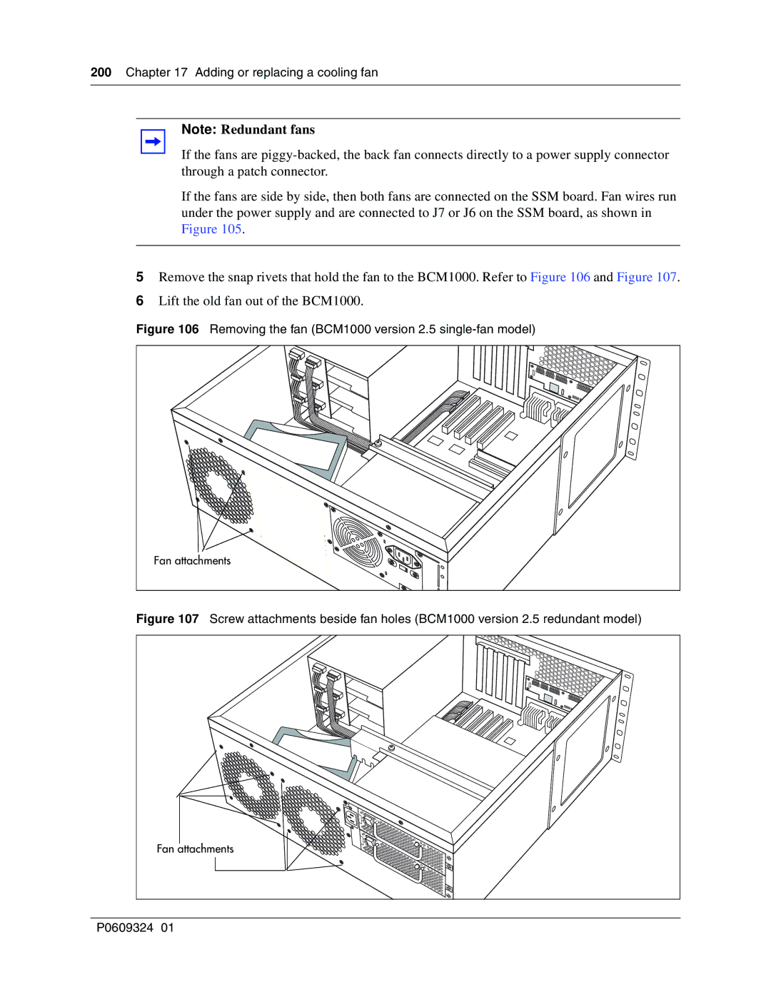 Nortel Networks manual Removing the fan BCM1000 version 2.5 single-fan model 