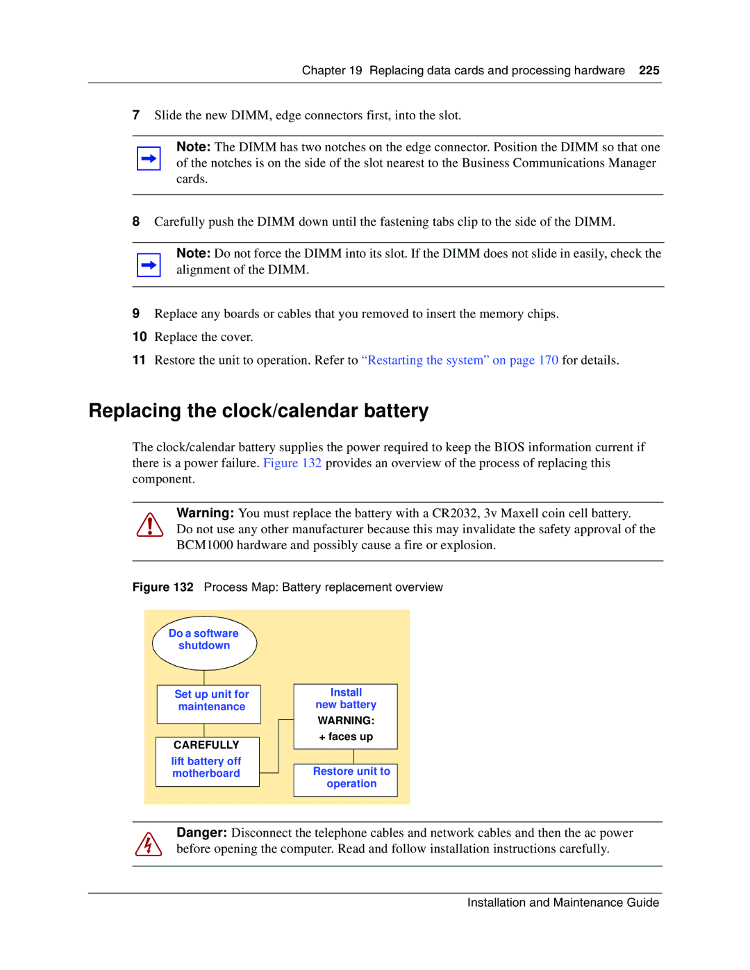 Nortel Networks BCM1000 manual Replacing the clock/calendar battery, Process Map Battery replacement overview 