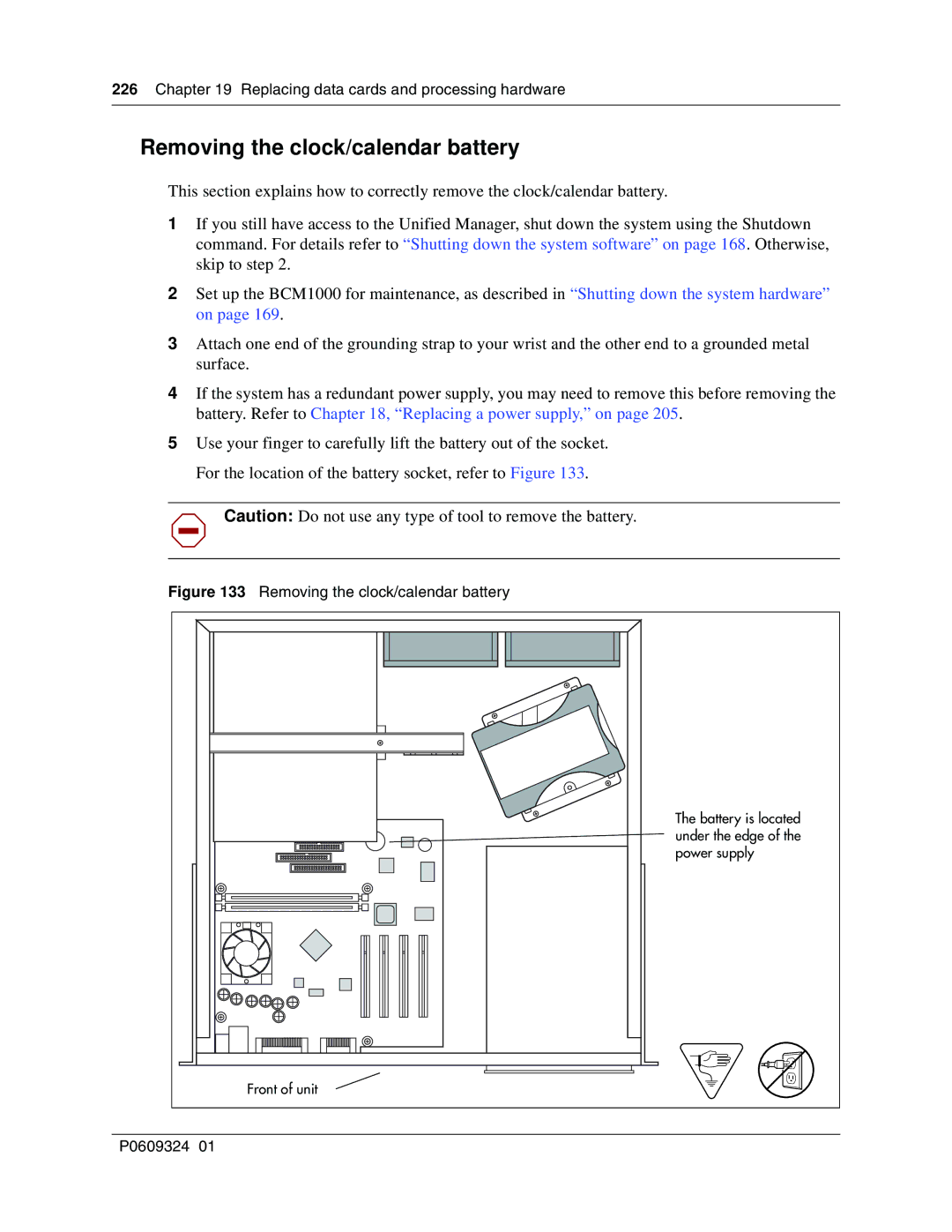 Nortel Networks BCM1000 manual Removing the clock/calendar battery 