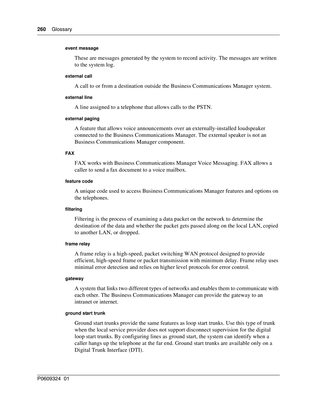 Nortel Networks BCM1000 Event message, External call, External line, External paging, Feature code, Filtering, Frame relay 